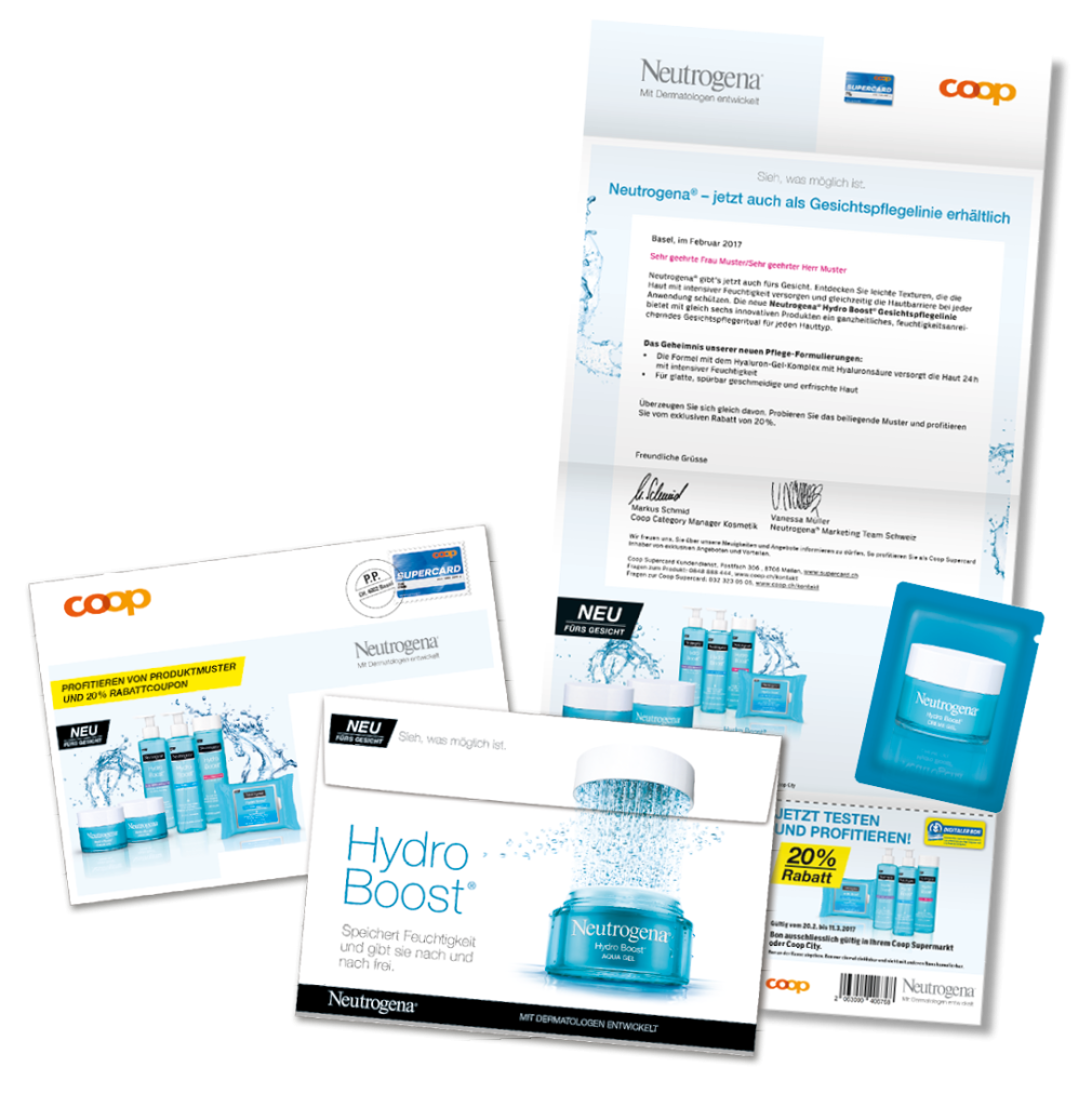 Mailing für coop Kunden mit einer Produktprobe